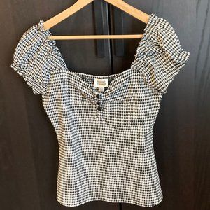 Unique Vintage Black & White Houndstooth Sweetheart Loretta Top, Size L/10-12